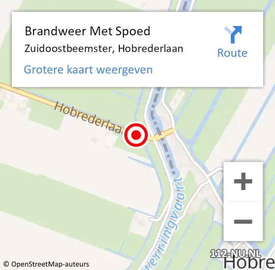 Locatie op kaart van de 112 melding: Brandweer Met Spoed Naar Zuidoostbeemster, Hobrederlaan op 10 november 2019 12:40