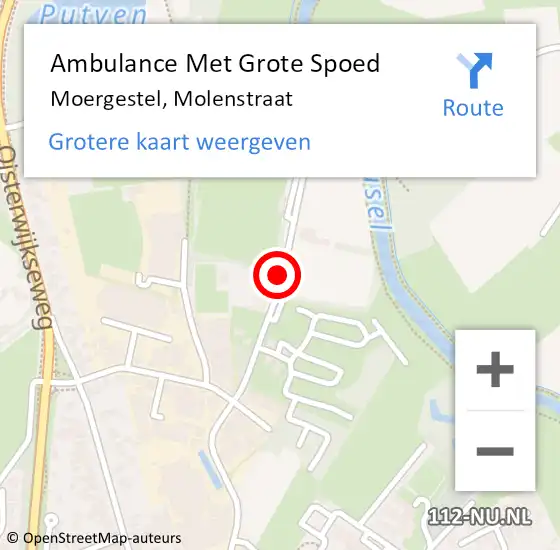 Locatie op kaart van de 112 melding: Ambulance Met Grote Spoed Naar Moergestel, Molenstraat op 10 november 2019 12:57