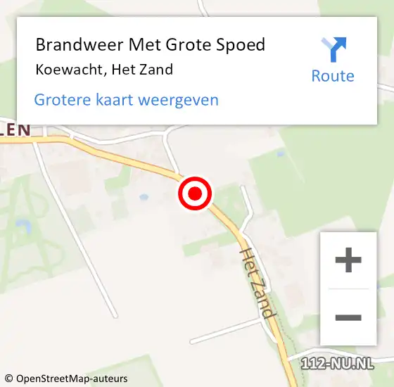 Locatie op kaart van de 112 melding: Brandweer Met Grote Spoed Naar Koewacht, Het Zand op 10 november 2019 12:59