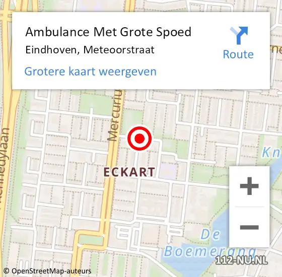Locatie op kaart van de 112 melding: Ambulance Met Grote Spoed Naar Eindhoven, Meteoorstraat op 10 november 2019 14:46