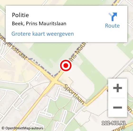 Locatie op kaart van de 112 melding: Politie Beek, Prins Mauritslaan op 10 november 2019 15:20