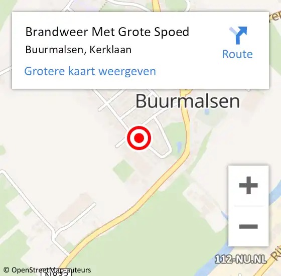 Locatie op kaart van de 112 melding: Brandweer Met Grote Spoed Naar Buurmalsen, Kerklaan op 10 november 2019 16:18