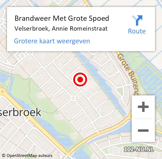 Locatie op kaart van de 112 melding: Brandweer Met Grote Spoed Naar Velserbroek, Annie Romeinstraat op 10 november 2019 17:31