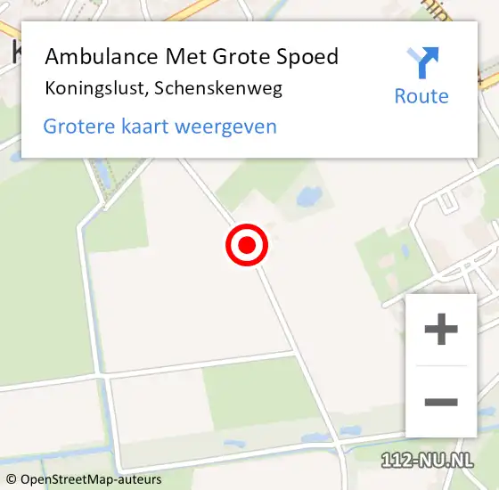 Locatie op kaart van de 112 melding: Ambulance Met Grote Spoed Naar Koningslust, Schenskenweg op 10 november 2019 18:02