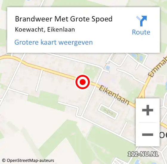 Locatie op kaart van de 112 melding: Brandweer Met Grote Spoed Naar Koewacht, Eikenlaan op 10 november 2019 18:36