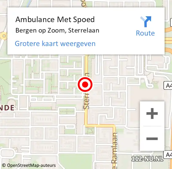 Locatie op kaart van de 112 melding: Ambulance Met Spoed Naar Bergen op Zoom, Sterrelaan op 10 november 2019 20:20