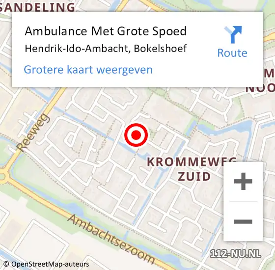 Locatie op kaart van de 112 melding: Ambulance Met Grote Spoed Naar Hendrik-Ido-Ambacht, Bokelshoef op 11 november 2019 02:44
