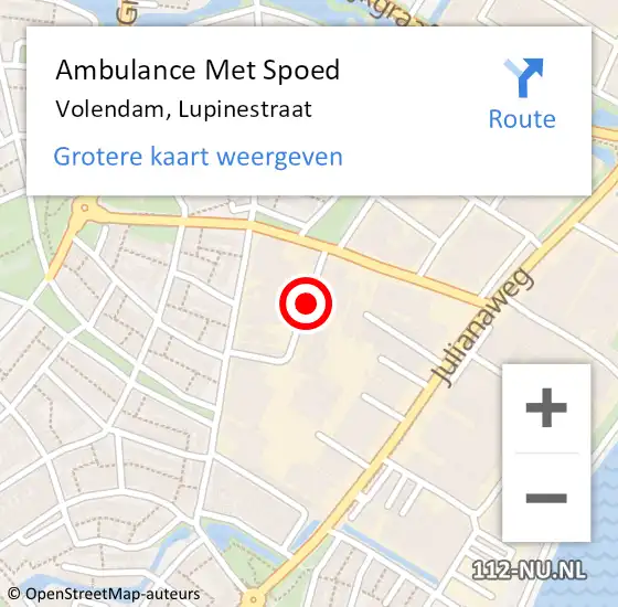 Locatie op kaart van de 112 melding: Ambulance Met Spoed Naar Volendam, Lupinestraat op 11 november 2019 07:08