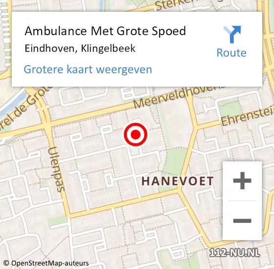 Locatie op kaart van de 112 melding: Ambulance Met Grote Spoed Naar Eindhoven, Klingelbeek op 11 november 2019 07:32