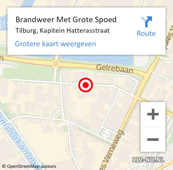 Locatie op kaart van de 112 melding: Brandweer Met Grote Spoed Naar Tilburg, Kapitein Hatterasstraat op 11 november 2019 08:04