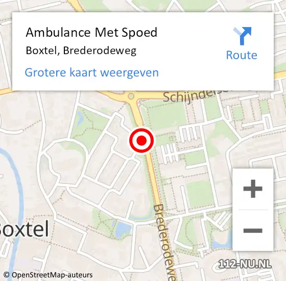 Locatie op kaart van de 112 melding: Ambulance Met Spoed Naar Boxtel, Brederodeweg op 11 november 2019 08:08