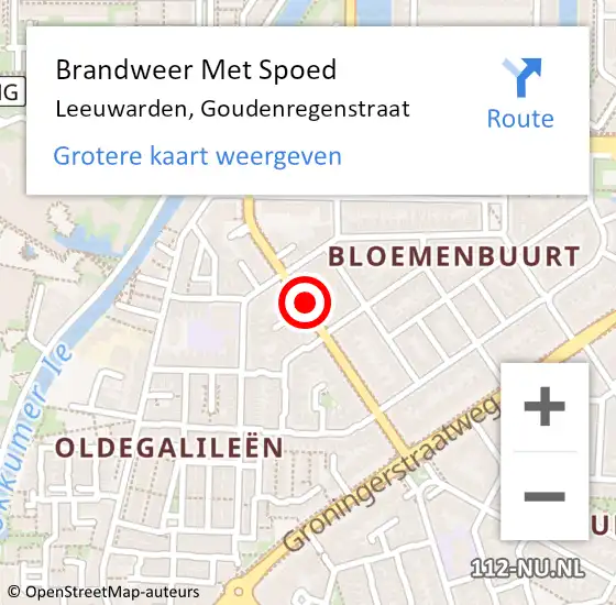 Locatie op kaart van de 112 melding: Brandweer Met Spoed Naar Leeuwarden, Goudenregenstraat op 11 november 2019 08:39