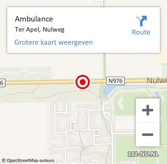 Locatie op kaart van de 112 melding: Ambulance Ter Apel, Nulweg op 11 november 2019 08:46