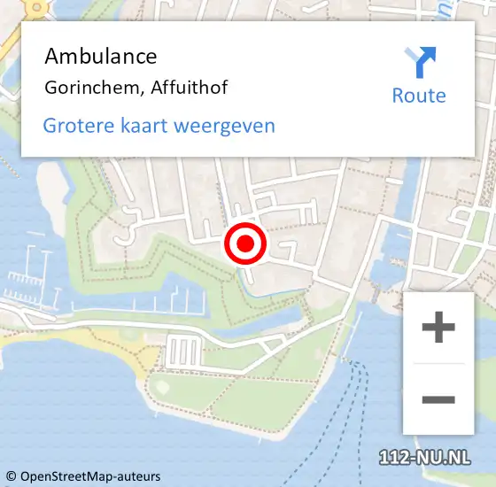 Locatie op kaart van de 112 melding: Ambulance Gorinchem, Affuithof op 11 november 2019 08:59