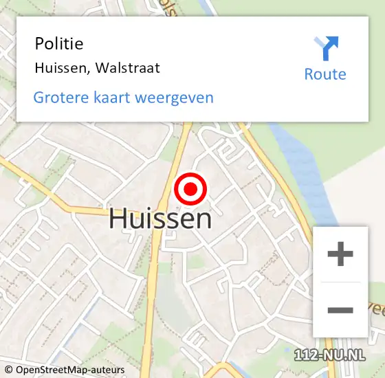 Locatie op kaart van de 112 melding: Politie Huissen, Walstraat op 11 november 2019 09:04
