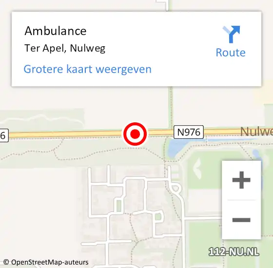 Locatie op kaart van de 112 melding: Ambulance Ter Apel, Nulweg op 11 november 2019 09:14