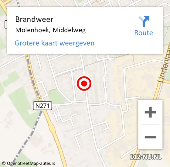 Locatie op kaart van de 112 melding: Brandweer Molenhoek, Middelweg op 11 november 2019 09:15