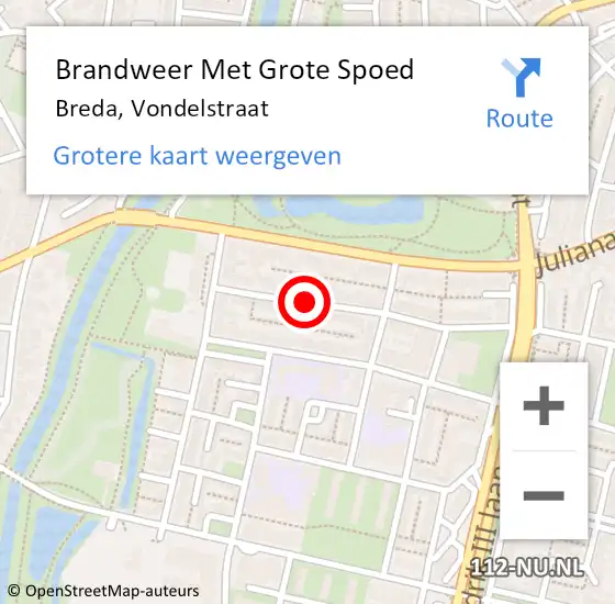 Locatie op kaart van de 112 melding: Brandweer Met Grote Spoed Naar Breda, Vondelstraat op 11 november 2019 10:07