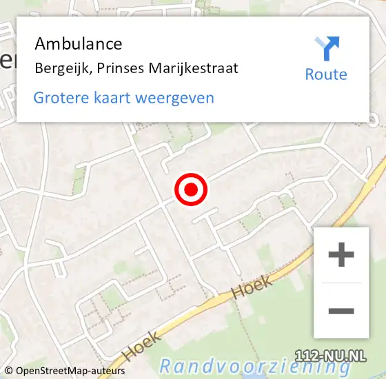 Locatie op kaart van de 112 melding: Ambulance Bergeijk, Prinses Marijkestraat op 11 november 2019 12:29