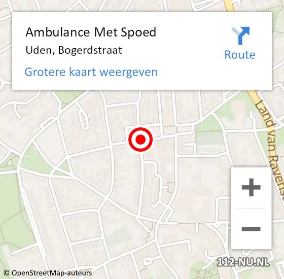 Locatie op kaart van de 112 melding: Ambulance Met Spoed Naar Uden, Bogerdstraat op 11 november 2019 12:45