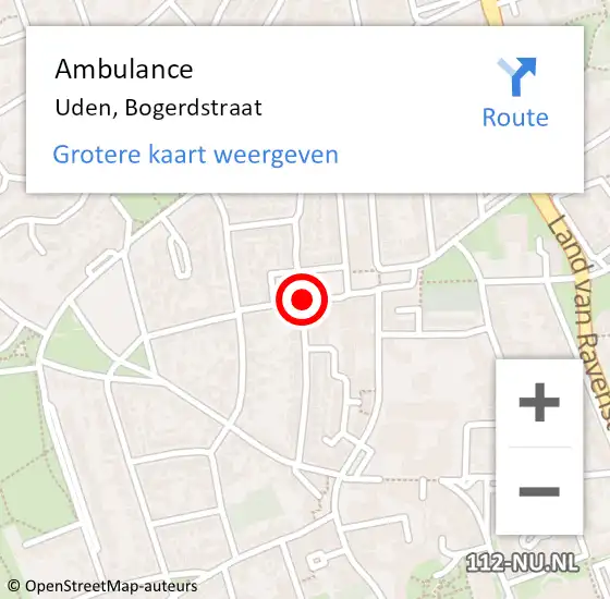 Locatie op kaart van de 112 melding: Ambulance Uden, Bogerdstraat op 11 november 2019 13:05