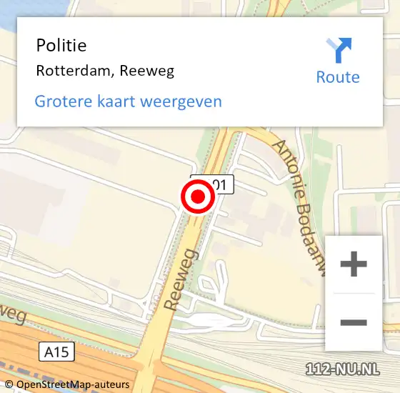 Locatie op kaart van de 112 melding: Politie Rotterdam, Reeweg op 11 november 2019 13:14