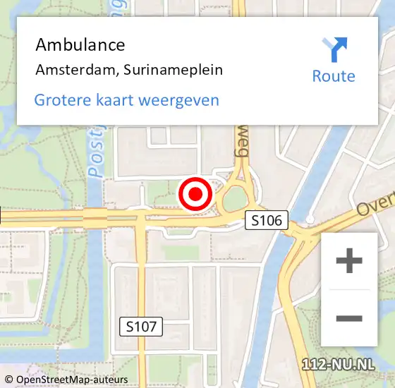 Locatie op kaart van de 112 melding: Ambulance Amsterdam, Surinameplein op 11 november 2019 13:25