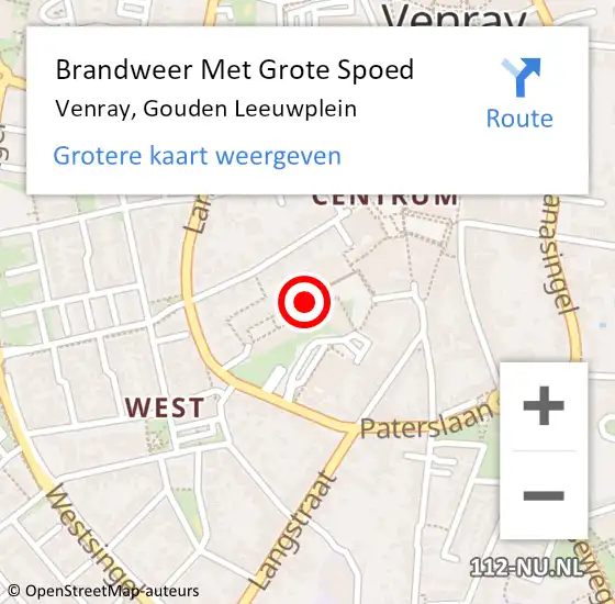 Locatie op kaart van de 112 melding: Brandweer Met Grote Spoed Naar Venray, Gouden Leeuwplein op 11 november 2019 13:58