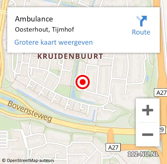 Locatie op kaart van de 112 melding: Ambulance Oosterhout, Tijmhof op 11 november 2019 14:08