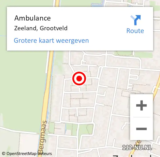 Locatie op kaart van de 112 melding: Ambulance Zeeland, Grootveld op 11 november 2019 15:20