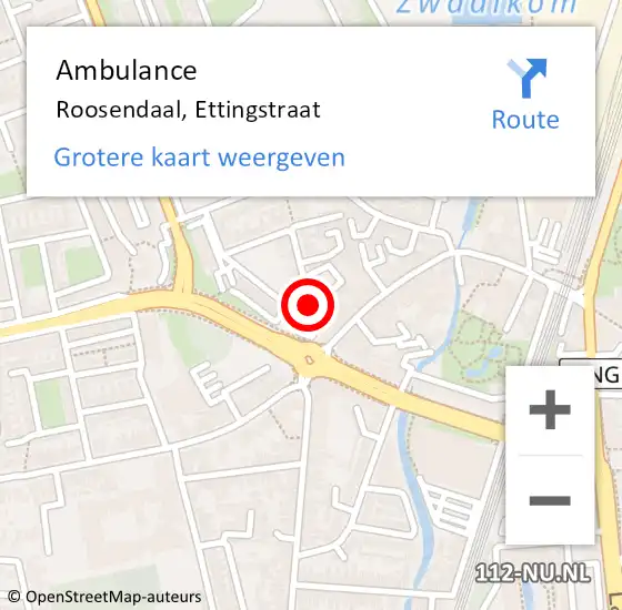 Locatie op kaart van de 112 melding: Ambulance Roosendaal, Ettingstraat op 11 november 2019 15:51