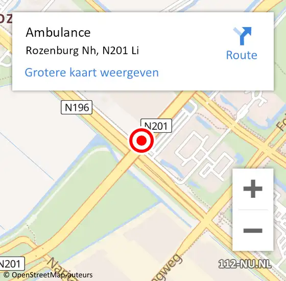 Locatie op kaart van de 112 melding: Ambulance Rozenburg Nh, N201 Re op 11 november 2019 16:13