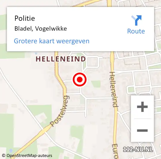 Locatie op kaart van de 112 melding: Politie Bladel, Vogelwikke op 11 november 2019 16:22