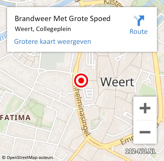 Locatie op kaart van de 112 melding: Brandweer Met Grote Spoed Naar Weert, Collegeplein op 11 november 2019 16:25