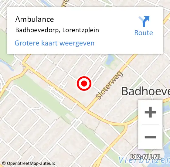 Locatie op kaart van de 112 melding: Ambulance Badhoevedorp, Lorentzplein op 11 november 2019 17:18