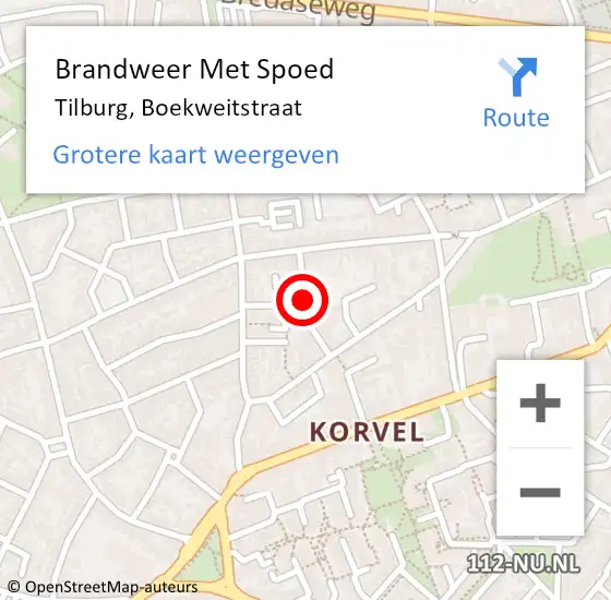 Locatie op kaart van de 112 melding: Brandweer Met Spoed Naar Tilburg, Boekweitstraat op 11 november 2019 17:50