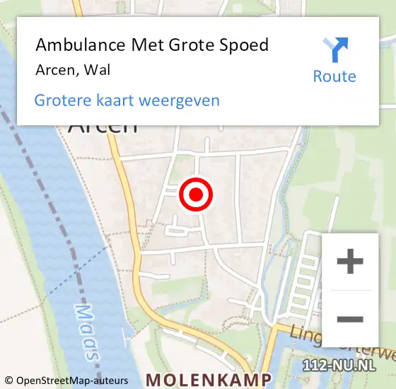 Locatie op kaart van de 112 melding: Ambulance Met Grote Spoed Naar Arcen, Wal op 11 november 2019 22:26