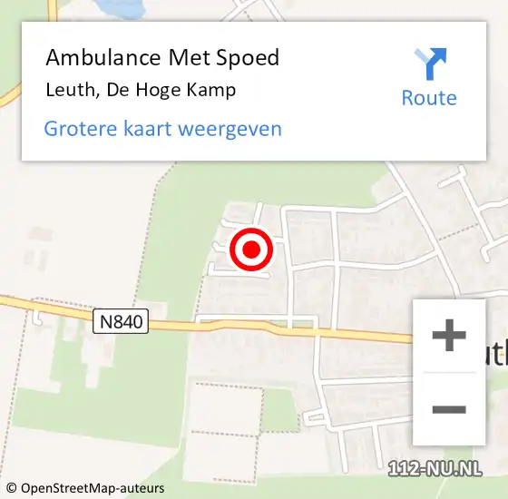 Locatie op kaart van de 112 melding: Ambulance Met Spoed Naar Leuth, De Hoge Kamp op 11 november 2019 22:51