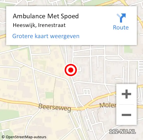 Locatie op kaart van de 112 melding: Ambulance Met Spoed Naar Heeswijk, Irenestraat op 12 november 2019 03:05