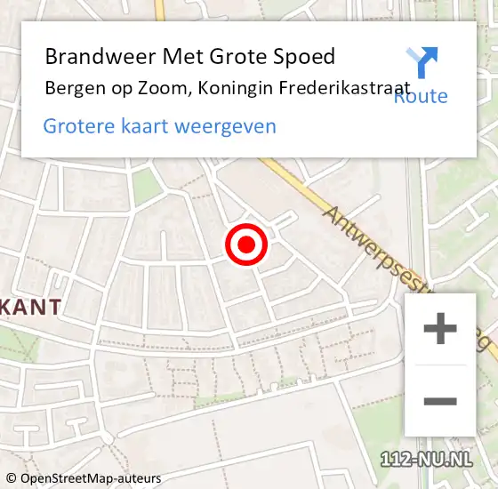 Locatie op kaart van de 112 melding: Brandweer Met Grote Spoed Naar Bergen op Zoom, Koningin Frederikastraat op 12 november 2019 03:34