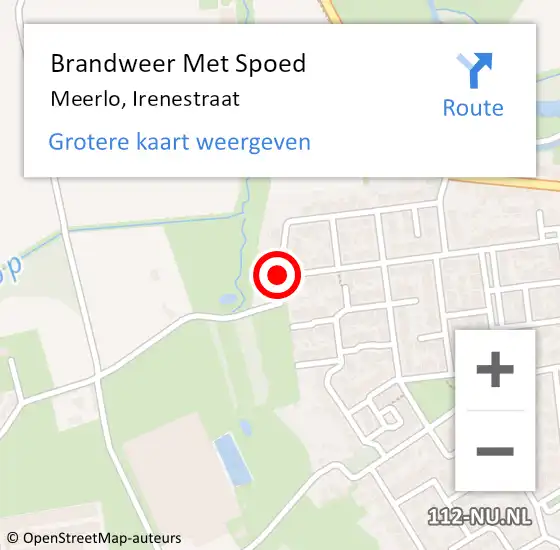 Locatie op kaart van de 112 melding: Brandweer Met Spoed Naar Meerlo, Irenestraat op 12 november 2019 05:17