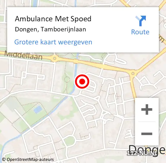 Locatie op kaart van de 112 melding: Ambulance Met Spoed Naar Dongen, Tamboerijnlaan op 12 november 2019 06:19