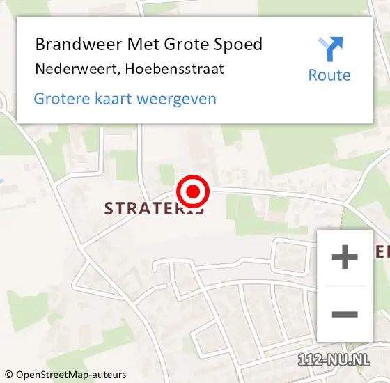 Locatie op kaart van de 112 melding: Brandweer Met Grote Spoed Naar Nederweert, Hoebensstraat op 12 november 2019 07:08