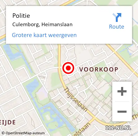 Locatie op kaart van de 112 melding: Politie Culemborg, Heimanslaan op 12 november 2019 08:47