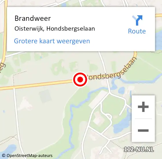 Locatie op kaart van de 112 melding: Brandweer Oisterwijk, Hondsbergselaan op 12 november 2019 09:45