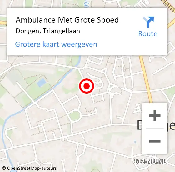 Locatie op kaart van de 112 melding: Ambulance Met Grote Spoed Naar Dongen, Triangellaan op 12 november 2019 10:41