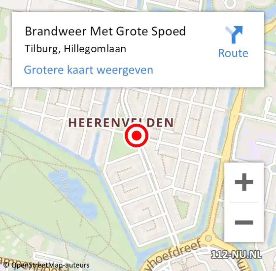 Locatie op kaart van de 112 melding: Brandweer Met Grote Spoed Naar Tilburg, Hillegomlaan op 12 november 2019 10:42