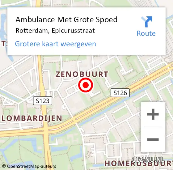 Locatie op kaart van de 112 melding: Ambulance Met Grote Spoed Naar Rotterdam, Epicurusstraat op 12 november 2019 10:43