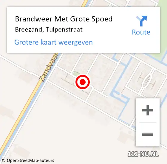 Locatie op kaart van de 112 melding: Brandweer Met Grote Spoed Naar Breezand, Tulpenstraat op 12 november 2019 10:46