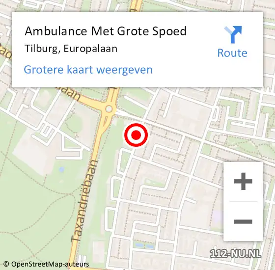 Locatie op kaart van de 112 melding: Ambulance Met Grote Spoed Naar Tilburg, Europalaan op 12 november 2019 10:53